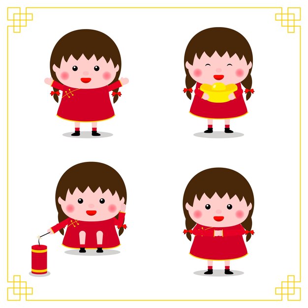 Счастливого китайского нового года. разнообразие коллекции позы китайских детей.