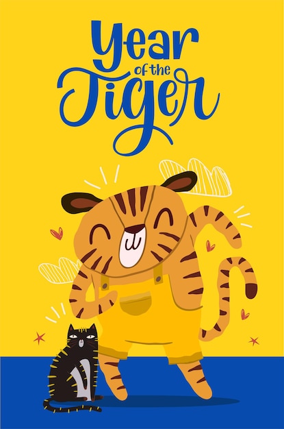 Felice anno nuovo cinese con simpatica illustrazione della tigre