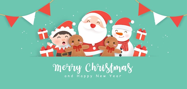 Happy Christmas background with Santa clause and friends.