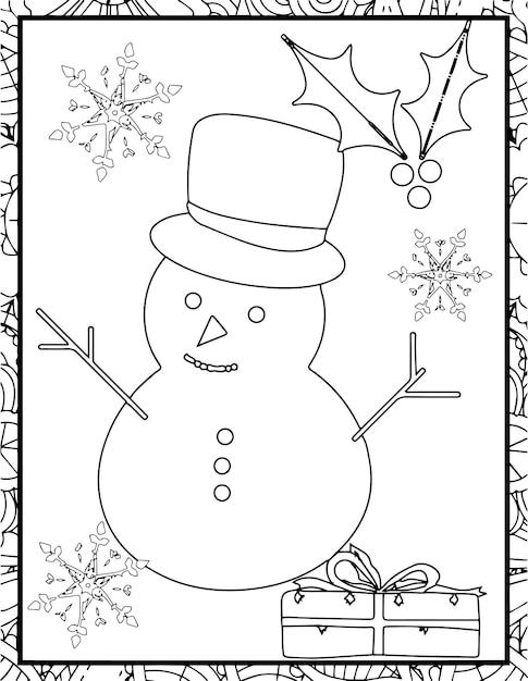 Happy Christmas Coloring Black and white page for kids book illustration