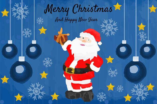 Vector happy christmas day blue background and happy new year with watercolor premium vector