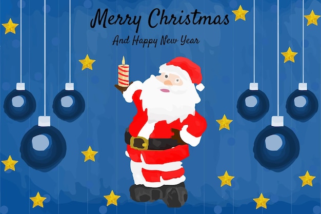 Happy Christmas day blue background and happy new year with Watercolor premium vector