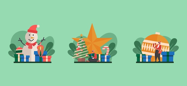 Vector happy christmas flat bundle design