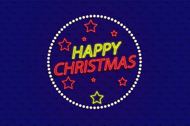 Happy Christmas Lettering Neon Sign Style