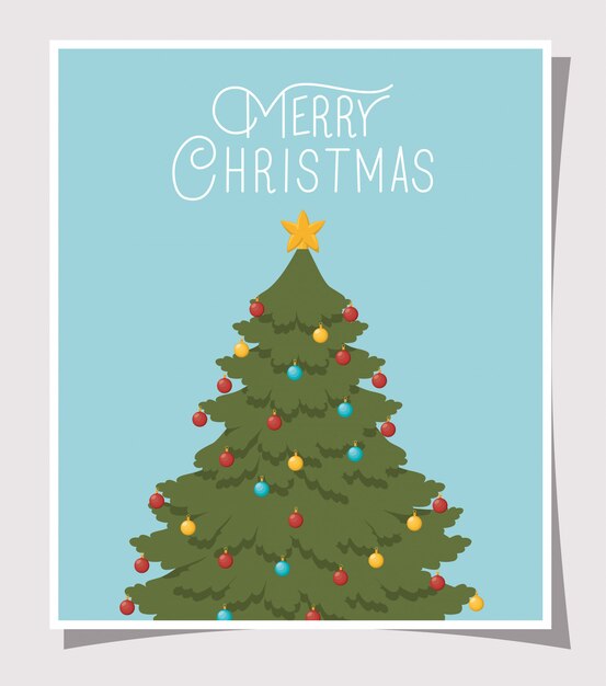 Happy Christmas scene with pine tree