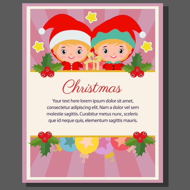 Happy christmas theme poster flat style santa elf