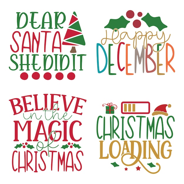 Happy Christmas Tshirt And SVG Design Bundle Merry Christmas SVG Quotes Tshirt Design Bundle