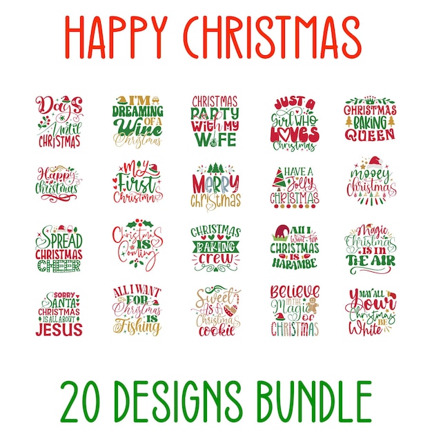 Vector happy christmas tshirt and svg design bundle merry christmas svg quotes tshirt design bundle