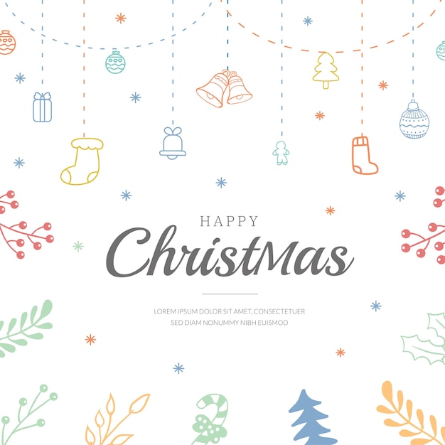 Vector happy christmas wenskaart met doodle decoratie