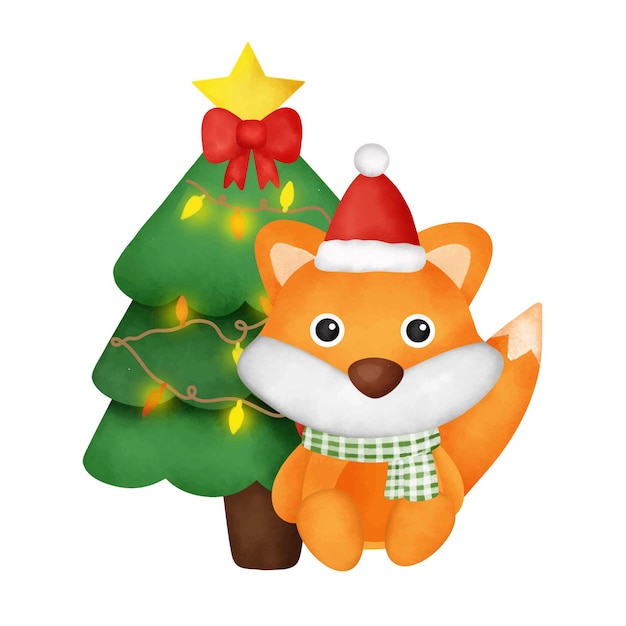 Happy christmas with a cute fox and christmas elements