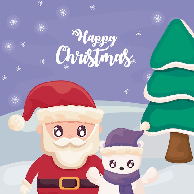 산타 클로스와 북극곰 해피 크리스마스