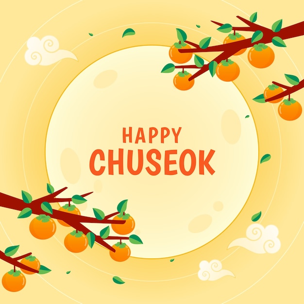 Поздравительная открытка Happy Chuseok в плоском дизайне