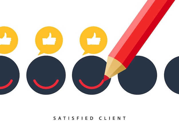 Icona di affari del cliente cliente felice. feedback cliente segno positivo sorriso simbolo concetto illustrazione.