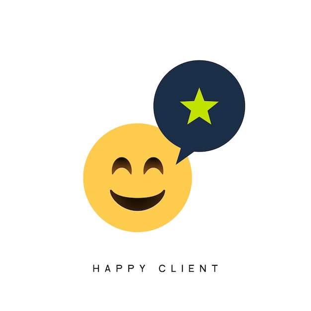 Icona di affari del cliente cliente felice. simbolo di sorriso del segno positivo del cliente di feedback.