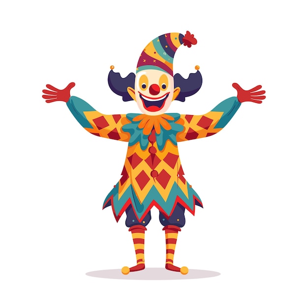 Happy clown cartoon character performing circus festival colorful jester entertaining audience