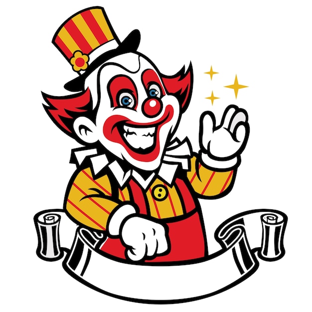 happy clown with banner for text space