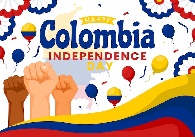 Happy Colombia Independence Day Vector Illustration on 20 July with Waving Flag and Ribbon