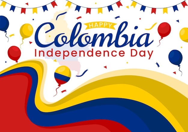 ベクトル コロンビアの独立記念日 - 7月20日 - フラグとリボンを振る