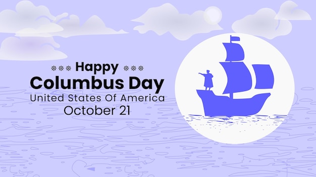 Vector happy columbus day banner on cloud and a boat