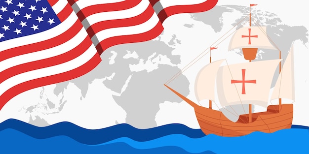 Happy columbus day banner illustration in flat design