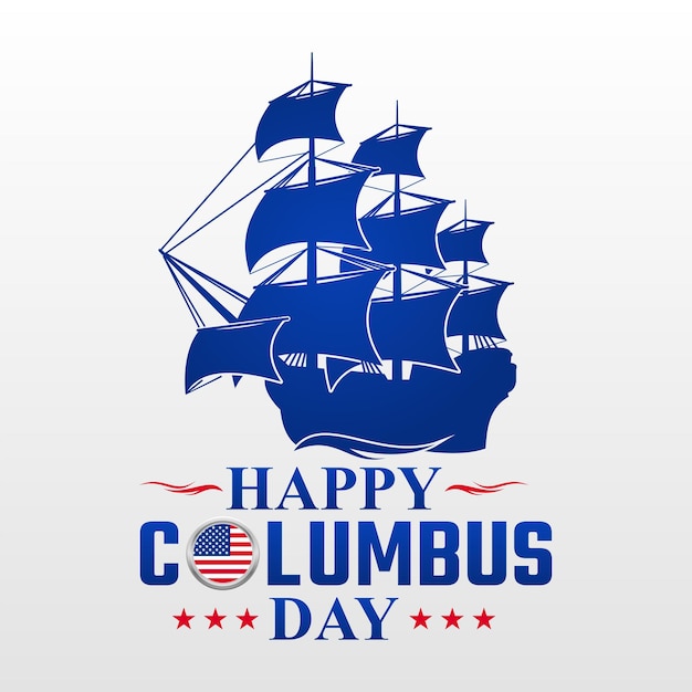 Vector happy columbus day greeting card 2022 with caravel silhouette vector background