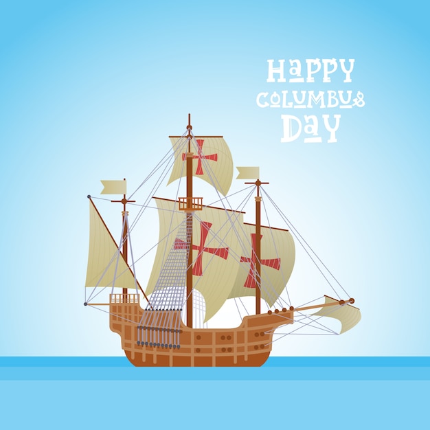 Happy columbus day national usa праздничная поздравительная открытка с кораблем в морской воде океана