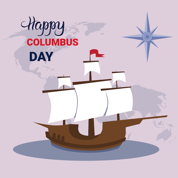 Happy columbus day национальная праздничная открытка сша с кораблем