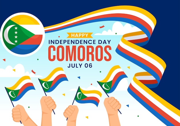 벡터 7월 6일 코모로스 독립기념일 축하 터 일러스트레이션 - 코모로 발을 흔들고