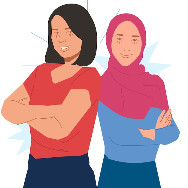 happy confidence women leading in flat illustration