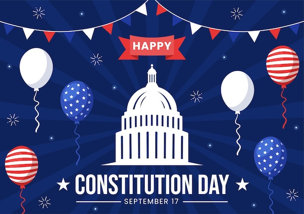 Happy Constitution Day United States Vector Illustration with American Waving Flag Background