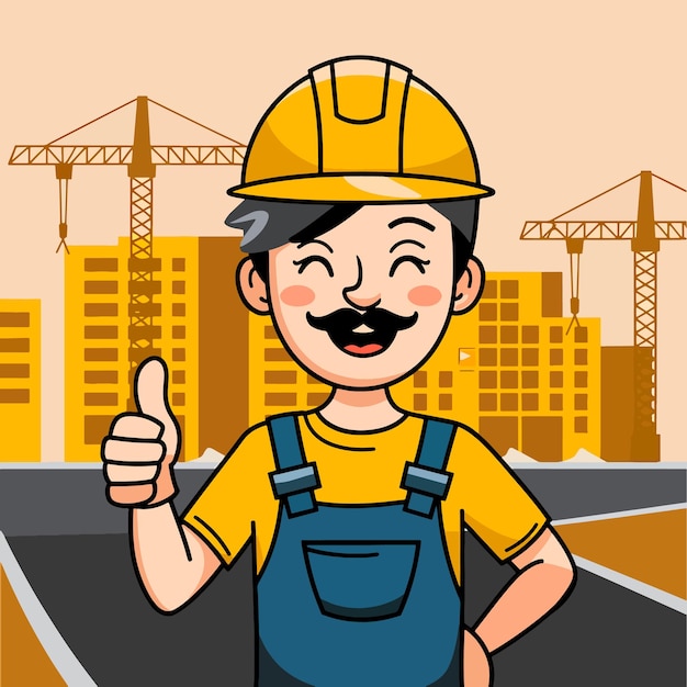 happy construction worker giving a thumbs up on a building site