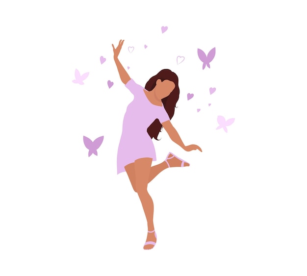 Happy content woman, jumping and flying, mental health concept, self love., woman in love