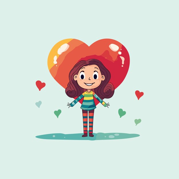 Happy cool girl with heart cartoon vector