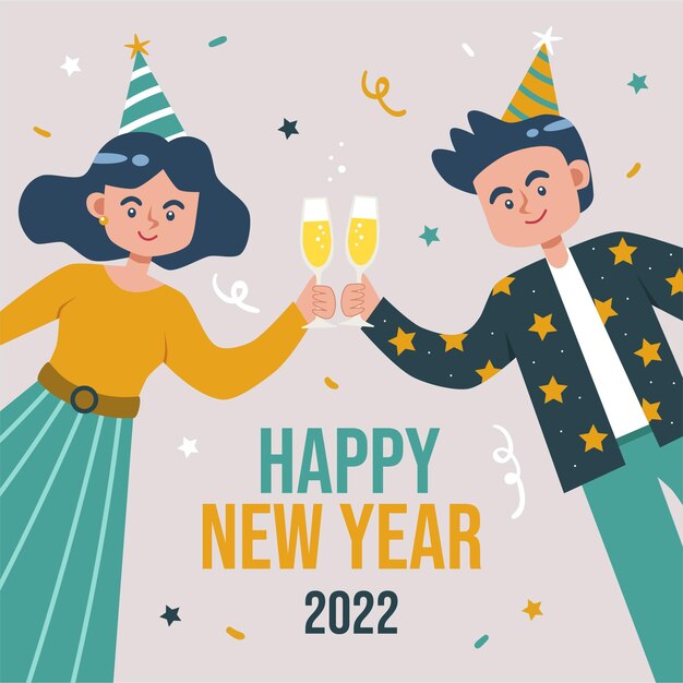 happy couple celebrating new year
