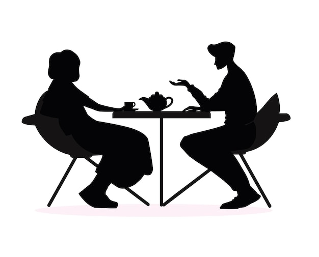 Happy Couple City cafe characters Silhouettes Vector