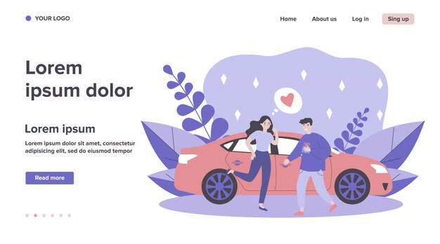Vector happy couple dating meeting at car