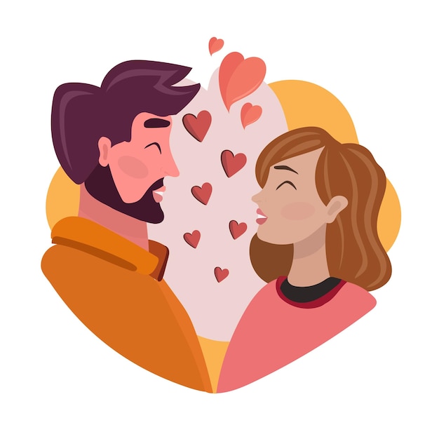 Happy couple laughing, flat illustration in cartoon style