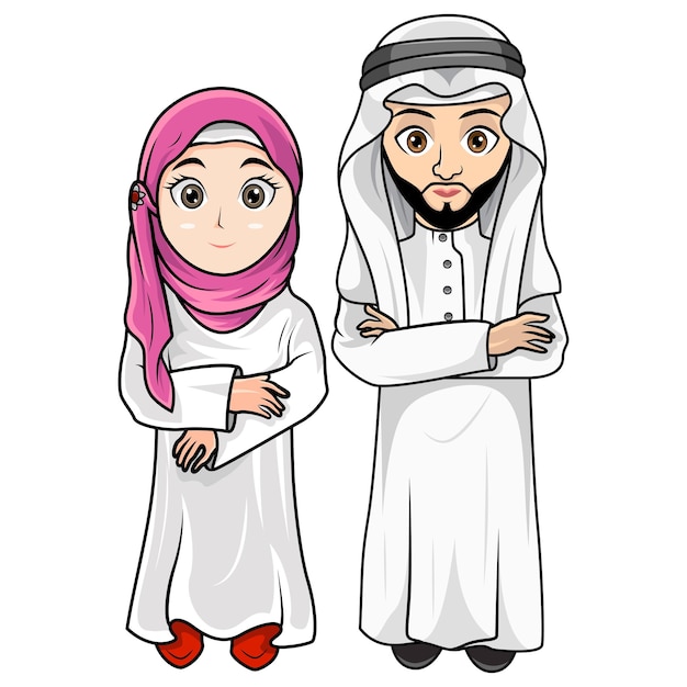 Vector happy couple muslim kids cartoon