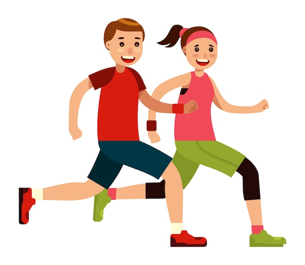 Premium Vector | Happy couple in sportswear running together