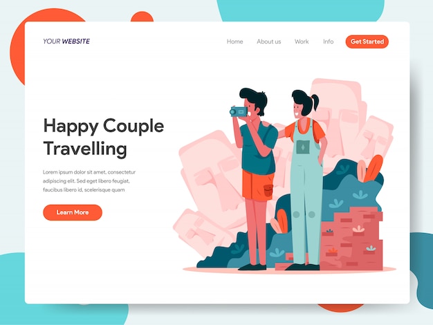 Happy couple travelling banner for landing page