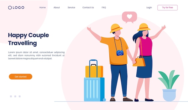 Happy couple travelling landing page website