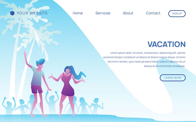 happy couple in vacation landing page template