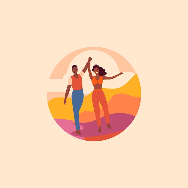 Vector happy couple walking vector illustration