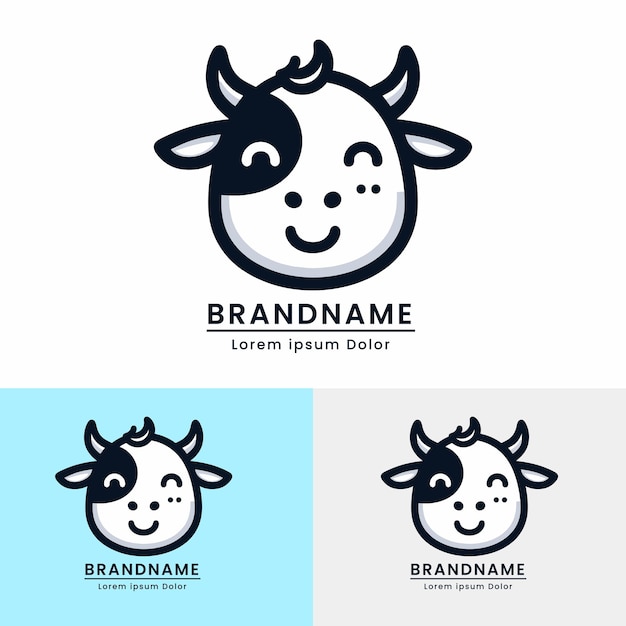 Happy cow logo branding dairy cow milk modern fun color