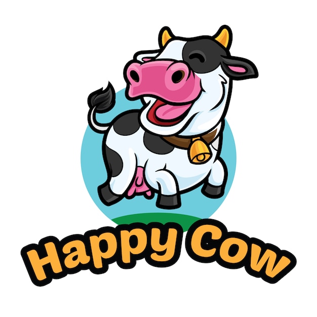Шаблон талисмана логотипа Happy Cow