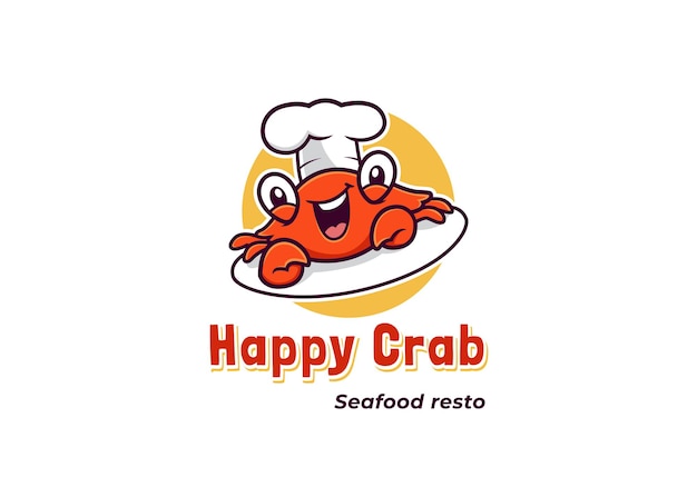 Happy crab seafood logo mascot