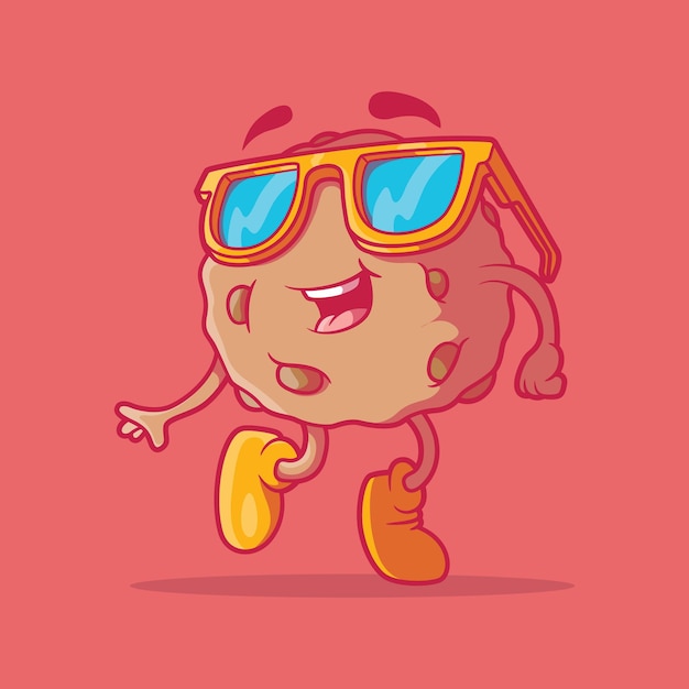 Happy and crazy cookie dancing vector illustration. Food, mascot, brand design concept.