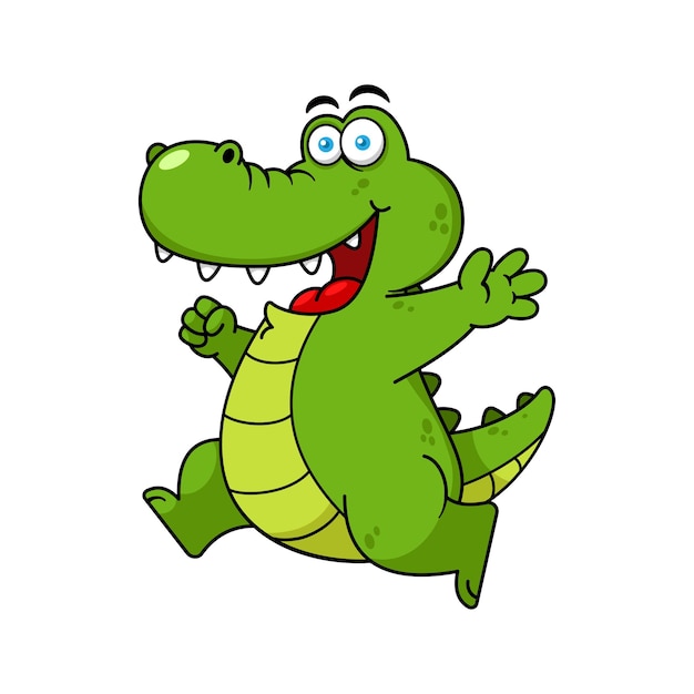Personaggio dei cartoni animati di coccodrillo felice vettore premium