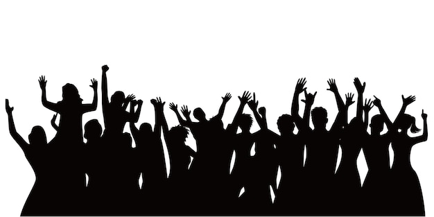 happy crowd people silhouette design. fun music party background. audience in concert.