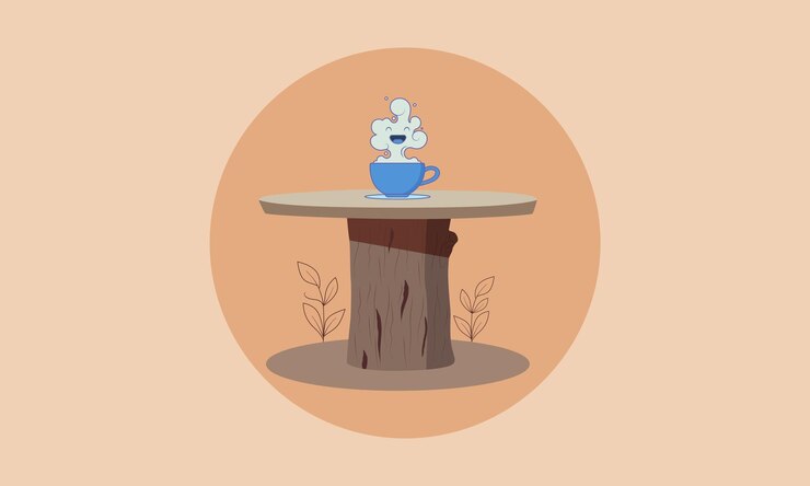 Vector a happy cup of coffee on a wooden table